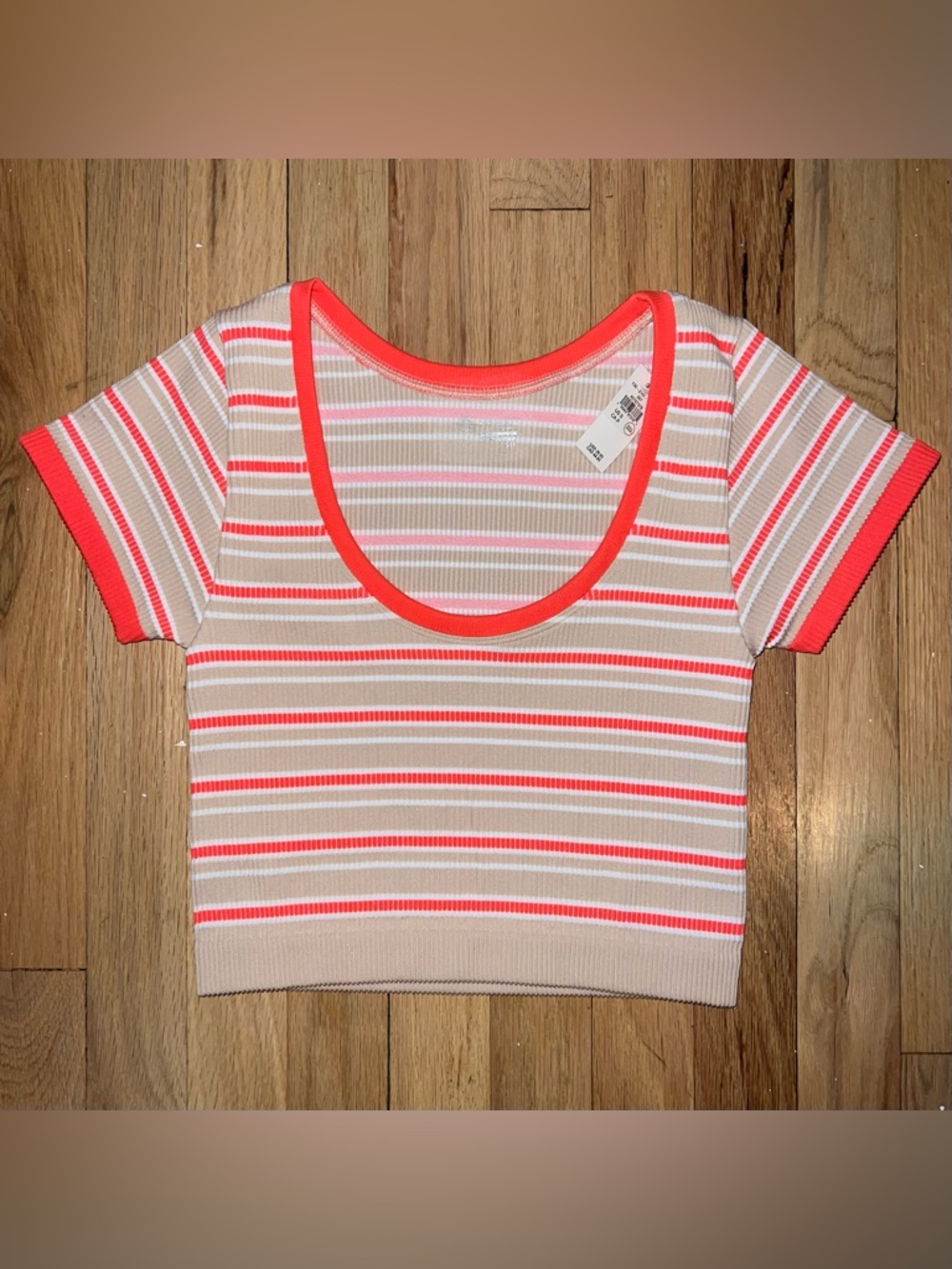nwt aerie offline seamless orange/tan striped crop top
